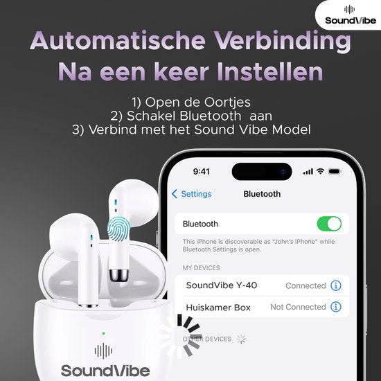 SoundVibe® - Earbuds Draadloos Met Noice Cancelling - Wit - Bluetooth Oordopjes - Noice Cancelling Hoofdtelefoon - Draadloze Oordopjes - Oortjes Draadloos