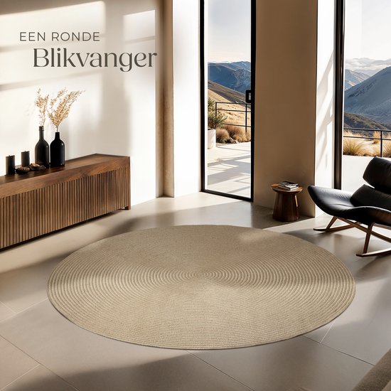 tectake® Gevlochten vloerkleed - Boho-stijl - Jute vloerkleed voor binnen en buiten - Duurzaam en onderhoudsvriendelijk - Vormvast en allergievriendelijk - Rond tapijt - Ø160 cm