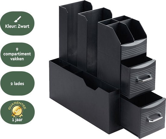 BRASQ Koffie en Thee Organizer Zwart – Ruimtebesparende Keukenorganizer met 9 Vakken & 2 Lades - Koffie Station