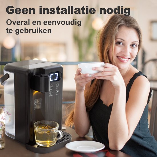 Heetwaterdispenser - 3L - Kunststof - BPA vrij - 2000W - 26.50x23.50x35 cm - Zwart