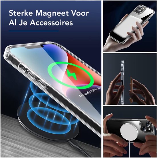 Podec Magsafe Hoesje Geschikt voor iPhone 14 - Bundel met 3x Screenprotector + 3x Cameraprotector - Magnetisch met Ring Doorzichtig - Telefoonhoesje Transparant Magsafe Case - Doorzichtig