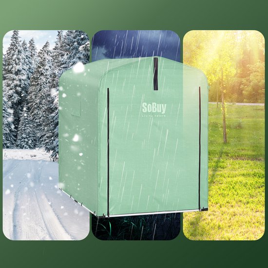 SoBuy KLS11-GR Tuinschuur, tuinhuis voor buiten, waterdicht, motorhuis met haken, garage voor fiets en gereedschap, fietsschuur, opslag en opslag, groen, 120 x 176 x 163 cm