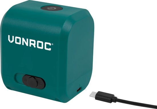 VONROC kruislijnlaser– Groen – 4V accu– 1800mah - Zelfnivellerend – 18 meter bereik – Incl. bevestigingsbeugel, USB-C kabel & opbergtas