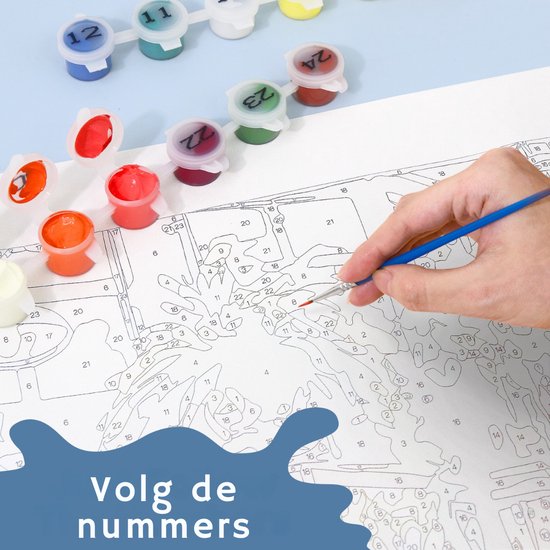 Rubye® Schilderen op Nummer Volwassenen - Schilderen op Nummer Kinderen - Skelet & Rozen – Inclusief Verf en Penselen – Canvas Schildersdoek - Kleuren op Nummer - 30x30cm