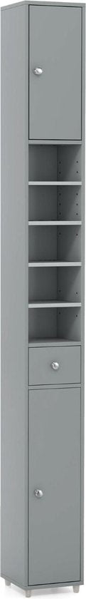 Coast Hoge Badkamerkast - Veel Opslagcapaciteit - Lichtgrijs - 20 x 20 x 180 cm - MDF