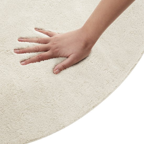 tectake® Kortpolig Vloerkleed - Rond - Ø120 cm - Creme - 1630 g/m² Poolgewicht - Tapijt voor Woonkamer, Slaapkamer, Eetkamer - Onderhoudsvriendelijk en Wasbaar - Antislip Ondertapijt - Allergievriendelijk - Diverse maten en kleuren