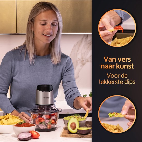 JAP Appliances Multi Chop + Uitbreidingspakket - Hakmolen met glazen kom 600ml - IJscrusher, knoflookpeller en eierklopper - Vaatwasserbestendig - 400W