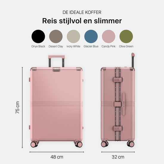 ONYX Hybrid Pro Check-in Koffer Large 100 Liter - Gerecycled Polycarbonaat en Ritsloos Design - Reiskoffer met TSA slot en Spinner wielen - Candy Pink