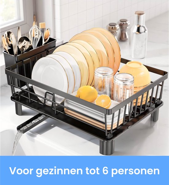 Luft Afdruiprek met Lekbak - Afwasrek - Droogrek voor Afwas - Zwart - Afdruipmat - Ideaal voor Keuken & Camping - RVS