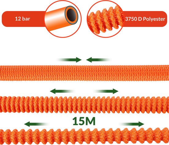 Gardebruk Tuinslang Flexibel - 15m 1/2" 3/4" Inch Wandmontage - Oranje