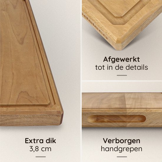 Deleca Teakhouten Snijplank - Dubbelzijdig met Sapgeul / Handgrepen - Groot en Dikke Teak Hout Hakblok - Voor Keuken, Duurzame Snijplanken, Serveerplank, Kaasplank, Borrelplank, Tapasplank - Zonder Plastic - 51x38x3.8 cm