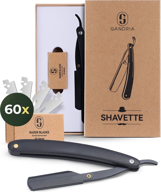 Gandria Shavette Open Scheermes - Klassiek Klap Scheermes - Barbiersmes & Kappersmes - Safety Razor - Straight Razor voor Mannen - Incl. 60 Scheermesjes