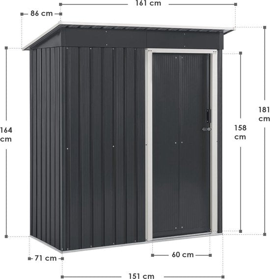 Metalen tuinhuis berging S - Antraciet - Incl. onderstel