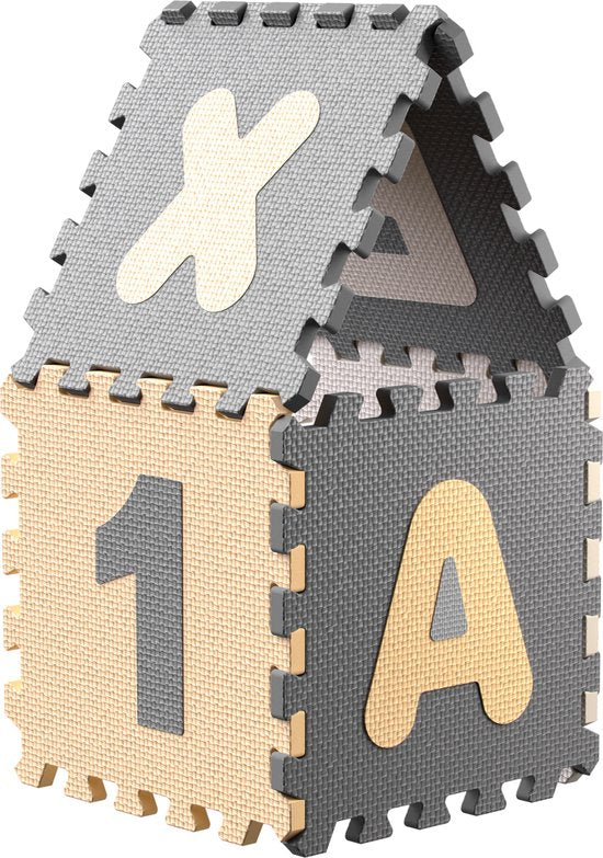 Spielwerk XXL Puzzelmat - Schuim 86 Delen Cijfers Letters - Grijs