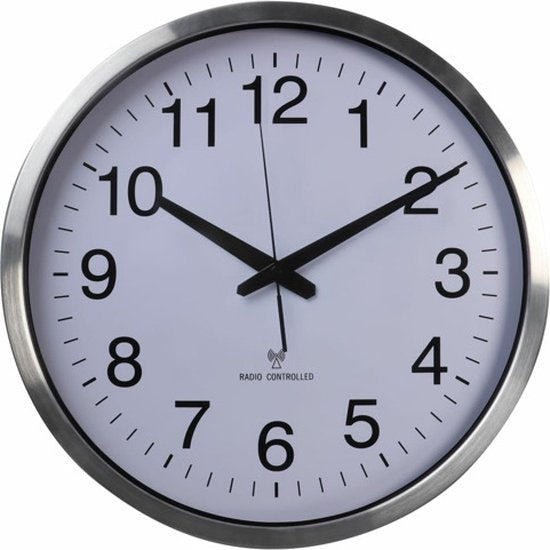 Perel Wandklok, rond, analoog, 50 cm, radiogestuurde tijdsaanduiding (DCF), aluminium, zilver