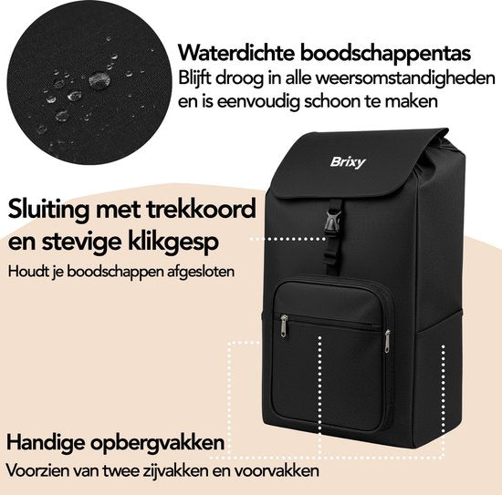Brixy Boodschappentrolley - Opvouwbaar - Met Wielen - Afneembare Boodschappentas - Boodschappenwagen - Zwart