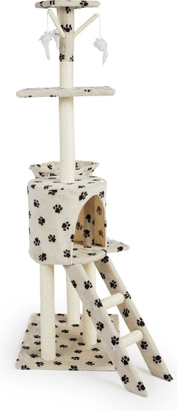 Lifa Living krabpaal - Krabpaal voor katten - Kattenpaal - 42x60x138,5 cm - creme/zwart
