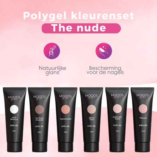 Moods Gellac - Polygel Kleurenset - Hervul set - The Nude - 6 Kleuren - 15ML