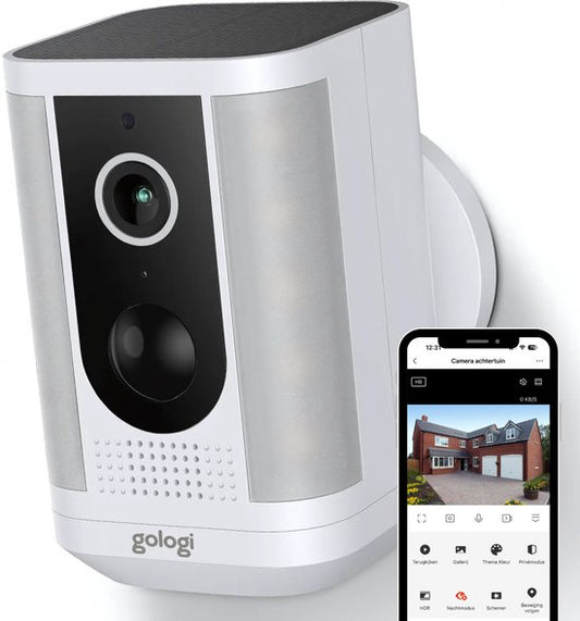 Gologi Solar Pro Beveiligingscamera voor buiten - 5200 mAh - Nightvision - Bewegingsdetectie - Bewakingscamera - Zonnepaneel - Draadloos - USB-C - WiFi en App - Wit