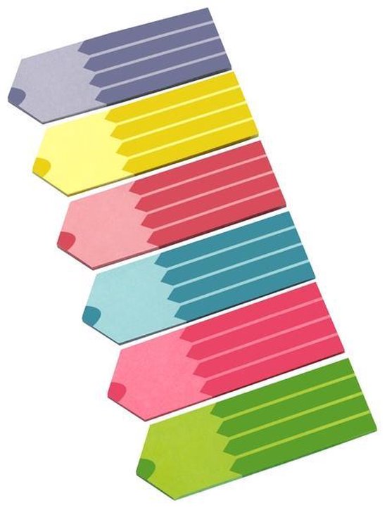 Info paginamarkeringen - potlood - 6 x 25 vellen - 18x55mm - paars, geel, rood, blauw, roze, groen - IN-5672-93