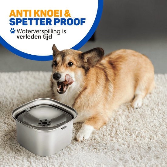 Vulpes Goods® Drinkbak Hond - Waterbak voor Honden - Anti Knoei - Vermindert slobberen - RVS - Onderweg - 3L