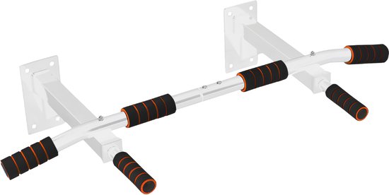 TTD® Premium Pull Up Bar - Pull Up Station - Optrekstang Wandmontage - Dip Station - Dip Bars - Thuis Sporten - Thuis Fitness - Premium materialen - Extra stevige montage onderdelen - Home workout - Wit/Oranje