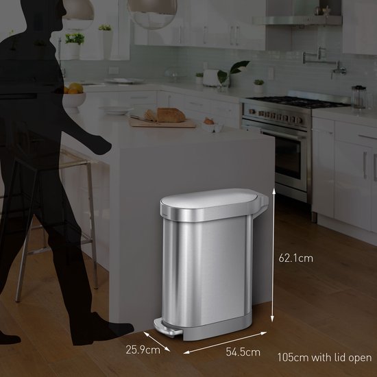Simplehuman Afvalemmer - Slim - 45 L - RVS - Wit