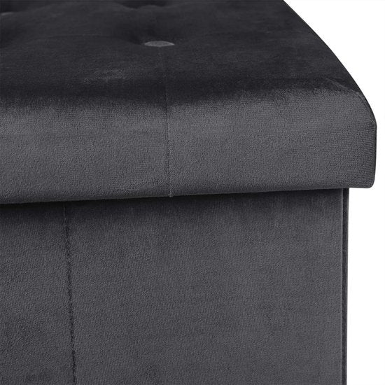 Voetenbank Opbergbank zitting van Fluweel,Poef opbergkruk Opvouwbare 76x37,5x38cm,Grijs SH70gr