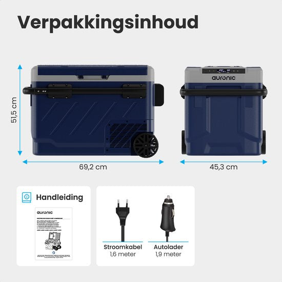 Auronic Compressor Koelbox Elektrisch 12V en 230 volt - Vriezen en Koelen - Coolbox met Wielen - 49L - Blauw