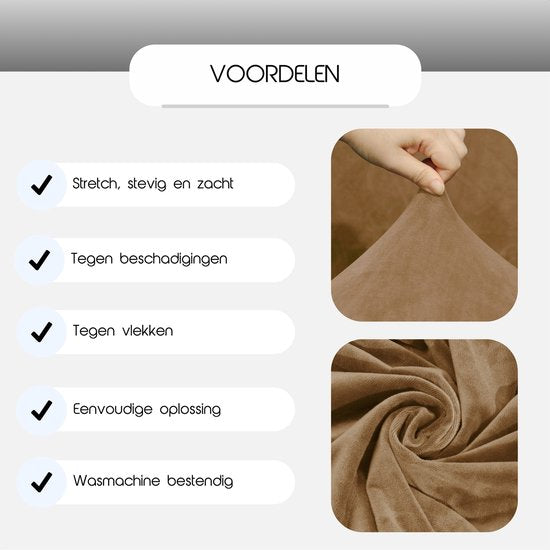 Hilvard - Bankhoes 3 zitsbanken - (185 - 230 cm) - Zand - Velvet - Stretch - Bankbeschermer - Meubelhoes - Tegen beschadigingen en vlekken - Zetelhoes - Zetelovertrek