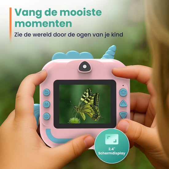 ODESSEY Kindercamera met Printer - Full HD - Selfie Camera - 32GB SD Kaart - Foto - Video - Spelletjes - Digitale Camera Kinderen - Fototoestel voor kinderen - Eenhoorn