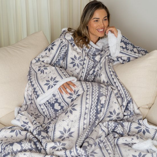 Fleece Deken met Mouwen - Hoodie Deken - Deken met Mouwen - Hoodie Blanket - Snuggle - Hoodie - Huggle Hoodie - Fleece Dekens - Plaid met Mouwen - TV Deken - Dames en Heren - Volwassenen - 180x130 cm - Print - Kerstcadeau