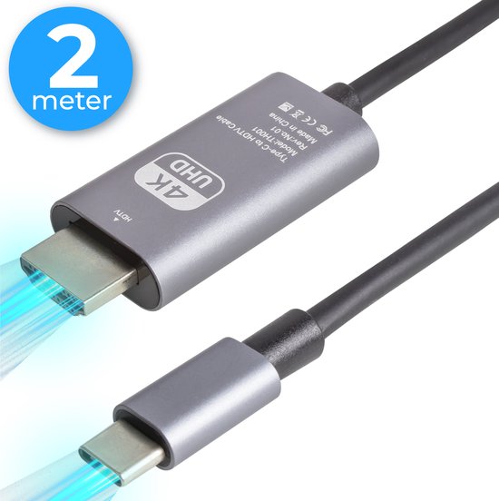 Nuvance - USB C naar HDMI Kabel - 2 Meter - 4K Ultra HD - Geschikt voor Telefoon, Tablet, Laptop, PC, Beamer & Monitor