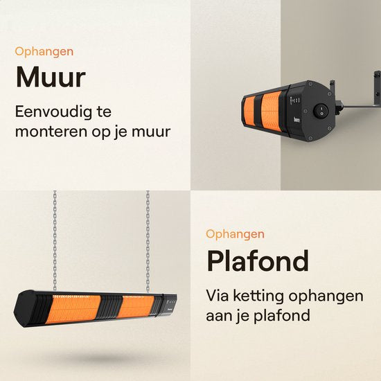 Flowsense Heater - Terrasverwarmers 3000W - Elektrisch Hangend - Infrarood Verwarming - Voor 35m2 ruimtes - Binnen & Buiten - Incl. Afstandsbediening