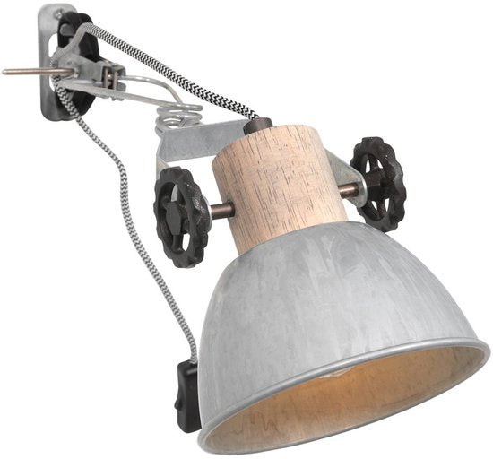 Klemspot en wandlamp Gearwood 2752NI Nikkel E27 fitting, trendy ontwerp, gemaakt van hout en metaal, voor binnengebruik, draaibaar en kantelbaar