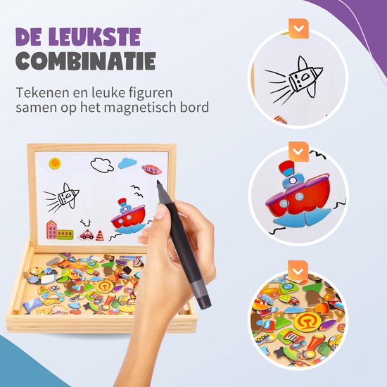 MontiPlay® Magnetisch Speelgoed Voertuigen - Magneet Boek - Krijtbord Kinderen - Magnetibook - Magneet Speelgoed - Tekenbord - Montessori - Sensorisch - Busy Board - Speelgoed voor onderweg - Speelgoed voor in de auto - Speelgoed voor op Reis