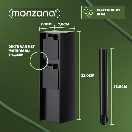 Monzana Stekkerdoos 2voudig - IP44 Metaal & Spike – Zwart