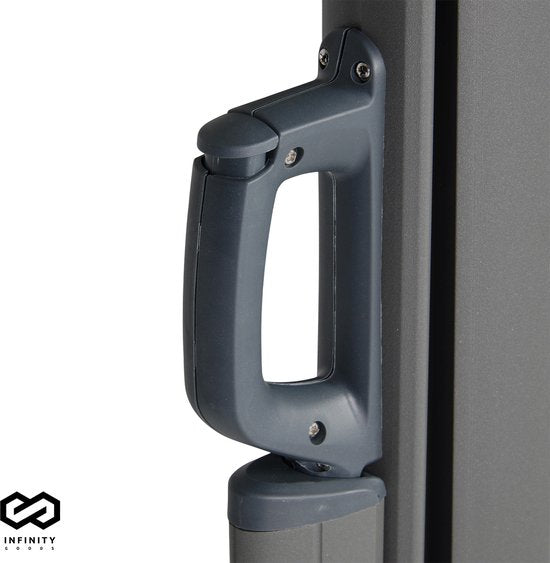 Infinity Goods Verstelbaar Windscherm – 300 x 160 cm – Uitrekbaar – Inrolbaar – Zonnewering – Buitenruimtes, Strand, Patio, Balkon, Camping - Beschutting – Zijkant Luifel – Weerbestendig - Antraciet