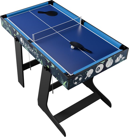 Juskys Multi-Speeltafel 5 in 1 - 104 x 58 x 73 cm - Biljart / Tafelvoetbal / Hockey / Tafeltennis / Basketbal - Incl. Toebehoren