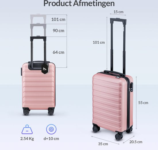 Nohrd Handbagage Koffer - Rosegoud - Reiskoffer met Wielen - 55x35x20 cm - Handbagage Trolley Lichtgewicht - Reiskoffers - Trolley op Wieltjes - Koffers