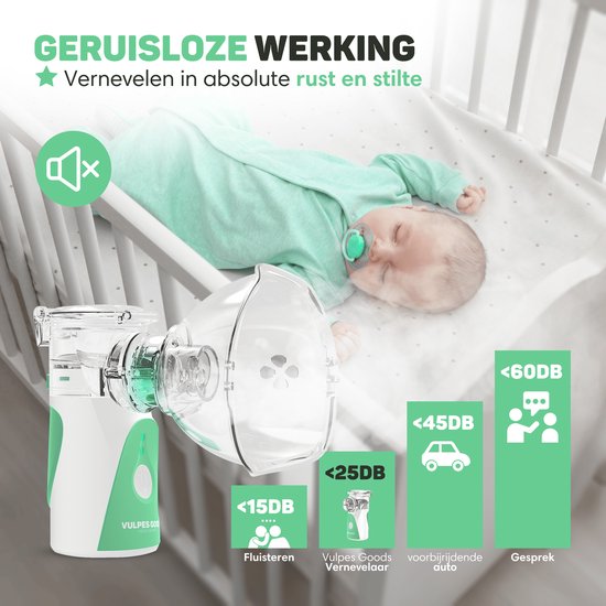 Vulpes Goods® HealthCare - Aerosoltoestel - Ultrasone Vernevelaar Inhalator – Nebulizer - Inhalatieapparaat voor Kinderen, Volwassenen & Baby’s – Helpt tegen Luchtwegaandoeningen - Incl. 3 mondstukken & luxe reistas
