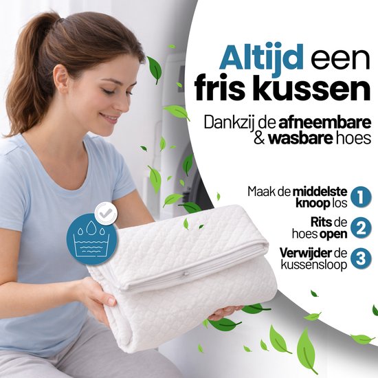 Rustiva® - Orthopedisch Vlinderkussen tegen Nekklachten - Apneu Slaapkussen – Ergonomisch Hoofdkussen van Verkoelend Traagschuim - Memory Foam voor Rug-, Zij- en Buikslapers – Ademvrij – 2 Hoogtes – Wit – NL Handleiding - Comfortniveau Medium zacht