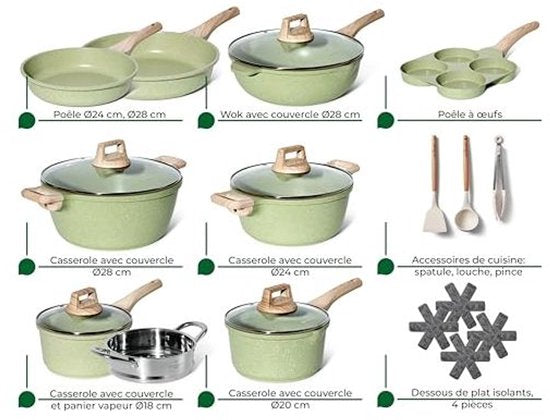 21-delige pannenset groene granieten antiaanbaklaag – Geschikt voor alle warmtebronnen, inclusief inductie Just Perfecto JL-723