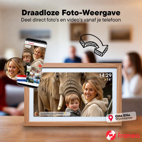 Denver Digitale Fotolijst 21.5 inch - XXL - Hout - Full HD - Frameo App - Fotokader - WiFi - 32GB - IPS Touchscreen - PFF2162LW