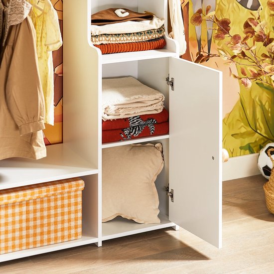SoBuy Kinderkledingrek, Kledingkast met 2 Vakken en 1 Deur, Opbergoplossing voor Kinderkamer, Wit, 94x35x110 cm, KMB110-W