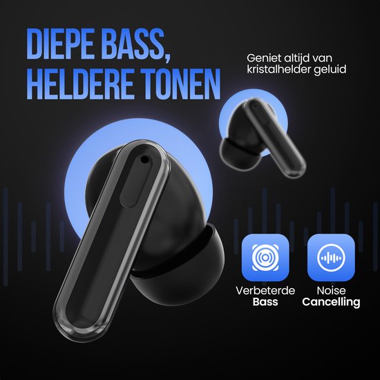 Strex Draadloze Oordopjes - Active Noise Cancelling - LED Display - Draadloze Oortjes Bluetooth - Oortjes Draadloos - Bluetooth 5.3 - Zwart