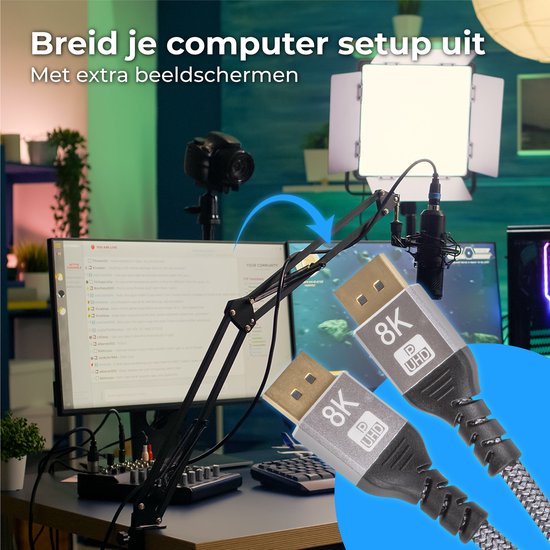 Nuvance - Displayport Kabel - 2 Meter Display Kabel - tot 32.4GBps - 8K Ultra HD - voor TV, Computer, Monitor, Projector & Beamer - Display Port