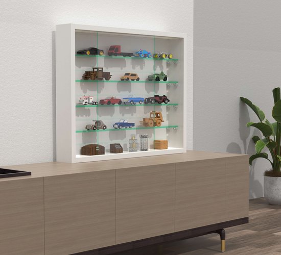 Vitrinekastje staande/hangende wandvitrine - glasplanken 50 cm breed x 4.5 diep - schuifdeuren