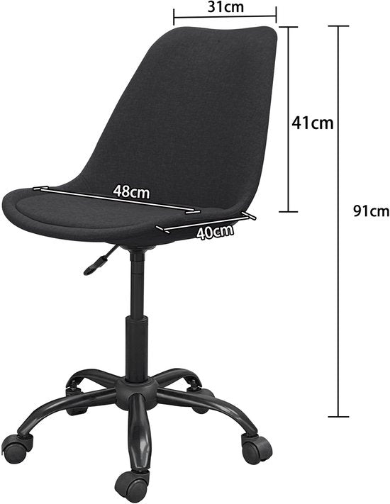 VDD - Bureaustoel - Stoel - Bureaustoelen voor volwassenen - Bureau Stoel - Bureaustoel wieltjes - Bureaustoel zwart - Kuipstoel - Kuipstoelen - Kuipstoel zwart