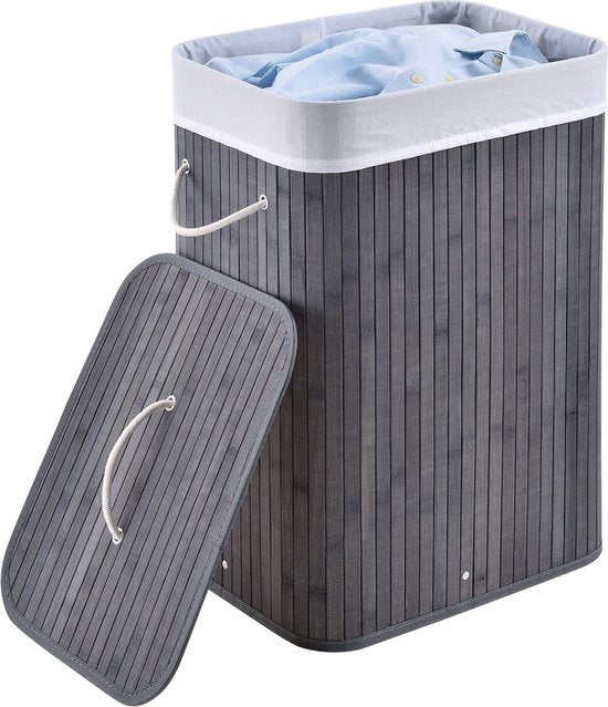Bamboe Wasmand Curly - 72 L - Grijs - Uitneembare Waszak